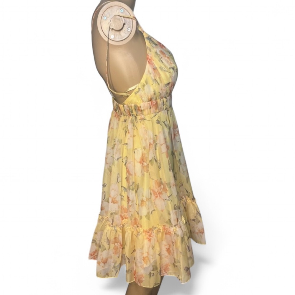 leena for Mac Duggal Yellow Floral Empire Waist Ruffled Mini Dress Size 6 - Picture 5 of 13